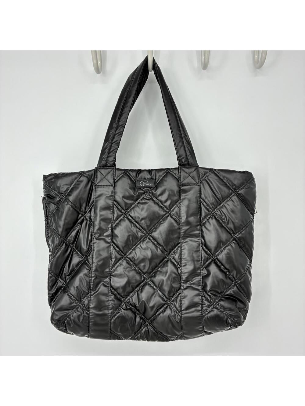 P.Travel Quilted Puffer Shiny Black Large Tote Travel Bag
